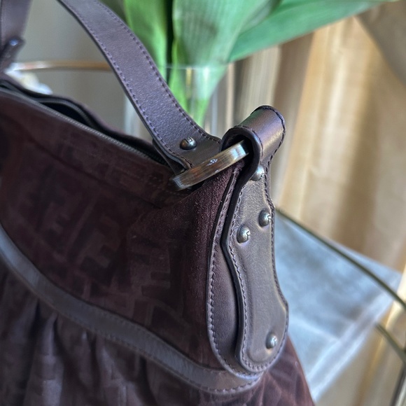 Fendi Zucca Chef FF Shoulder Bag in Brown Suede - Picture 8 of 11